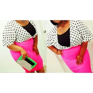 BooHoo White with black polka-dots bodysuit.This how I tried this on with a look